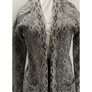 Lucky Brand Aztec Pattern Front Pockets Shawl Collar Open Black Cardigan Sz‎ XS